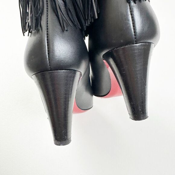CHRISTIAN LOUBOUTIN Tudor Jo Fringe Black Bootie 39 US 8.5 Ankle Boots Studded - Picture 12 of 14